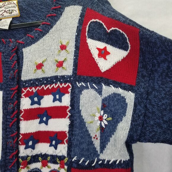 Heirloom Collectibles Cardigan Sweater Women M America USA Teacher Patriotic VTG - Picture 7 of 15